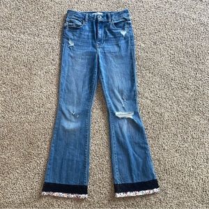 Eunina Aliyah Super High Rise Flare Jeans  Floral & Lace Hem Size 5/27